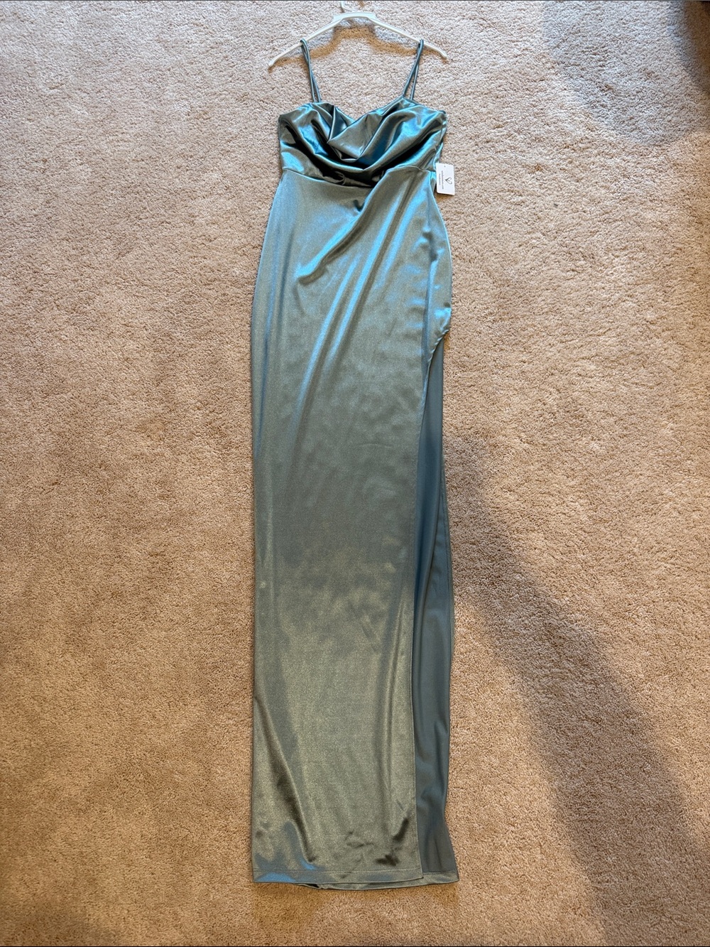 Windsor Satin Cowl-Neck Maxi Dress in Seafoam